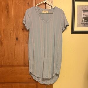 Blue Striped V-Neck T-Shirt Dress